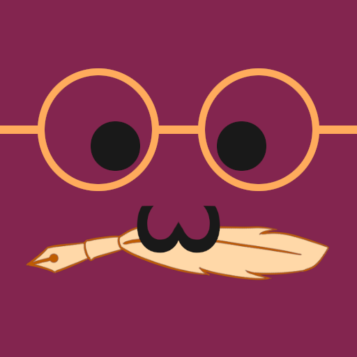 Logo: eggbug wearing round glasses and holding a quill in their mouth